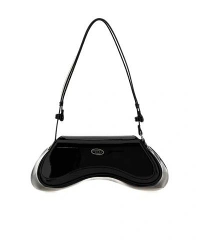 Diesel Curved Black Play Clutch With Glossy Finish And Magnetic Closure
