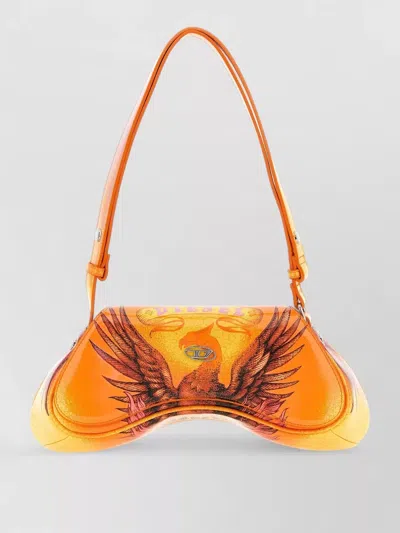 Diesel Play Graphic Crossbody Shoulder Bag Structured In Orange