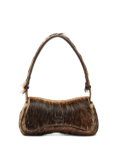 Diesel Play Leather Clutch In Brown