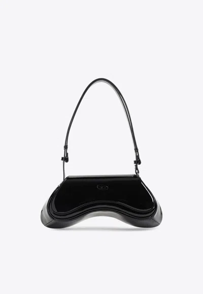 Diesel Curved Black Play Clutch With Glossy Finish And Magnetic Closure