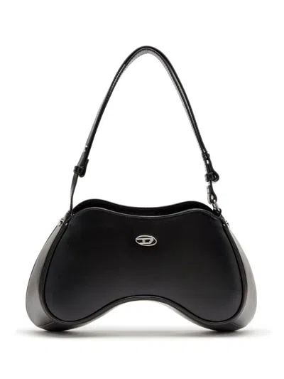 Diesel Play Leather Shoulder Bag In Black
