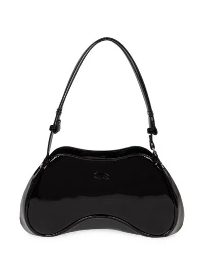 Diesel Play Patent-leather Shoulder Bag In Black