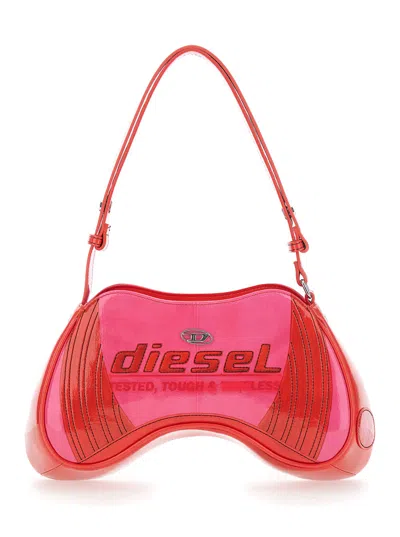 DIESEL DIESEL WOMEN 'PLAY' PINK SHOULDER BAG WITH LOGO DETAIL ON THE FRONT IN ECO-LEATHER WOMAN