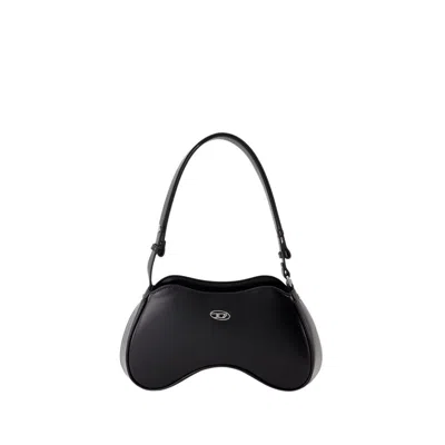 Diesel Shoulder Handbag With Zip Closure And Oval Logo In Black