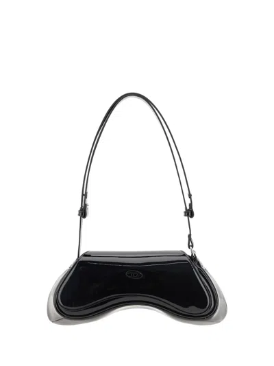 Diesel Curved Black Play Clutch With Glossy Finish And Magnetic Closure