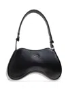 Diesel Curved Leather Handbag With Adjustable Strap In Black