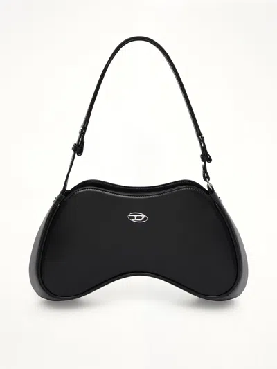 Diesel Shoulder Handbag With Zip Closure And Oval Logo In Black