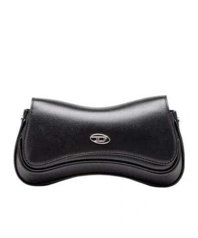 Diesel Curved Silhouette Clutch With Adjustable Strap In Black