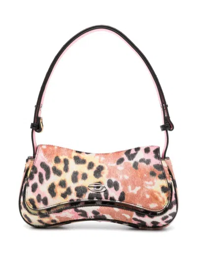 Diesel Play Shoulder Bag In Spotted Leather In Nero E Marrone