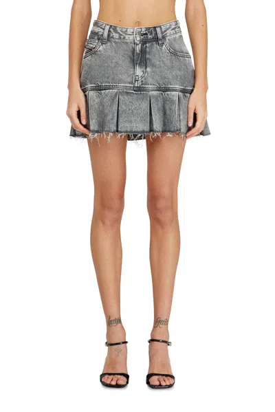 Diesel Pleated Mini Skirt In Marbled Denim In Gray