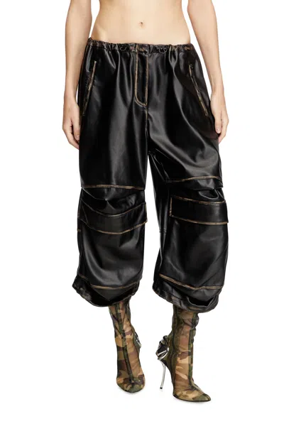 Diesel Pleather Cargo Bermuda Pants In Black