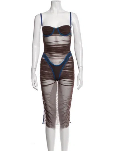 Pre-owned Diesel Plunge Neckline Midi Length Dress In Brown
