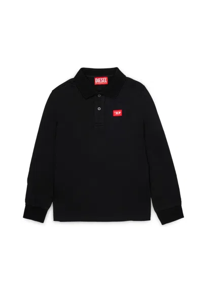 Diesel Kids' Jersey Polo Shirt With Red D Patch In Black