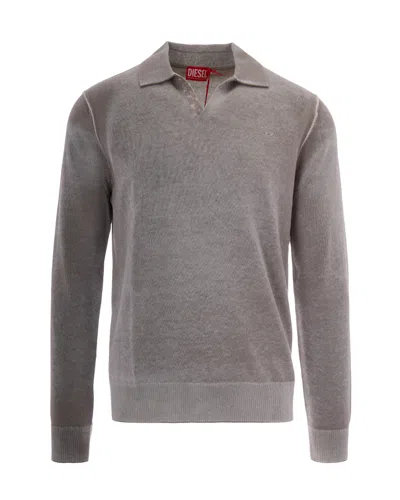 Diesel Sandy Beige Lawrence Ribbed Cotton Polo Shirt In Gray