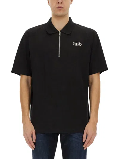 Diesel Polo Shirt With Metal Oval D Logo In Black