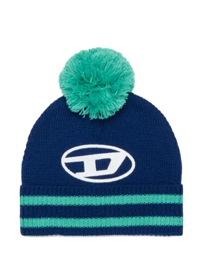 Diesel Babies' Pom-pom Logo Beanie Hat In Blue