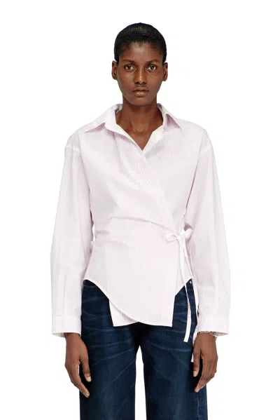 Diesel Poplin Wrap-around Shirt With Pinstripes In Pink