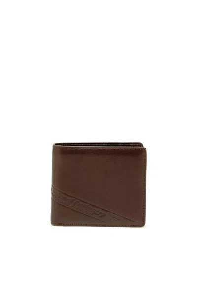 Diesel Bi-fold Leather Wallet With Embossed Logo In Brown