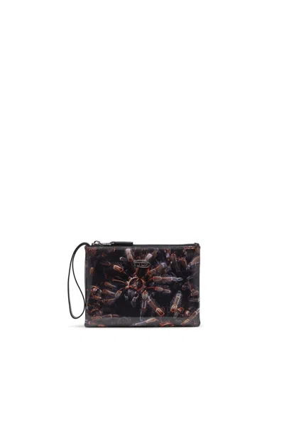 Diesel Pouch In Printed Glossy Pu In Black