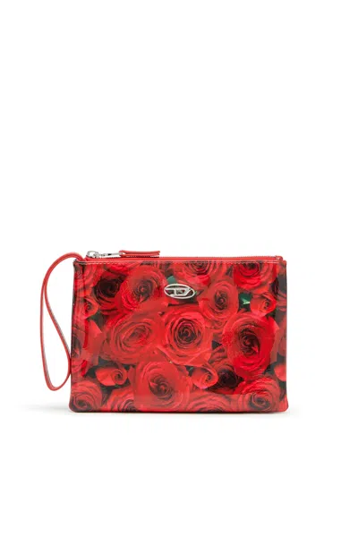 Diesel Pouch In Printed Glossy Pu In Red