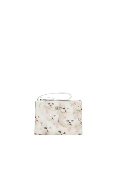 Diesel Pouch In Printed Glossy Pu In White
