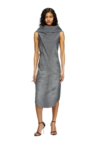Diesel Prince Of Wales Midi Dress With Distressing In Grey