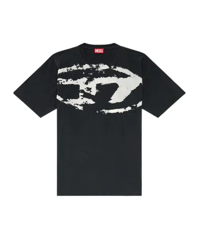 Diesel T-shirt T-boxt Con Logo Floccato In Black