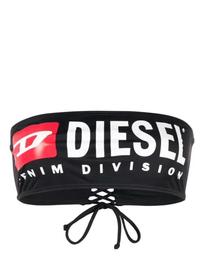 Diesel Printed Bikini Top In Black