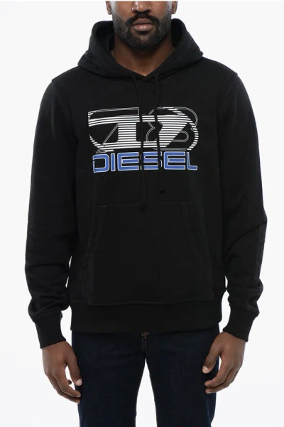 Diesel Printed Cotton S-ginn-hood-k40 Hoodie In Schwarz