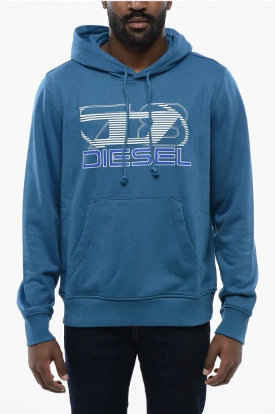 Diesel Printed Cotton S-ginn-hood-k40 Hoodie In Blue