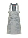 Diesel Mini Abito In Denim Stampato Donna In Gray