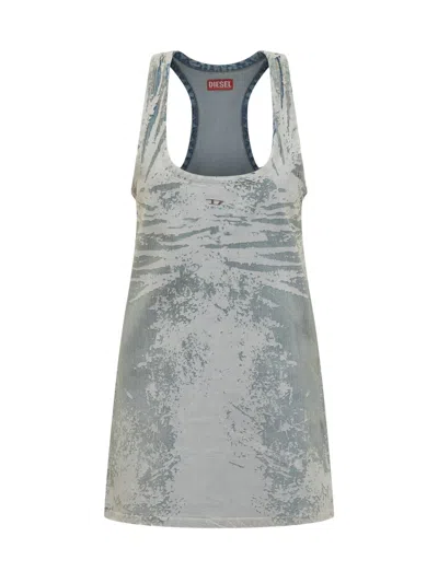 DIESEL PRINTED DENIM MINI DRESS