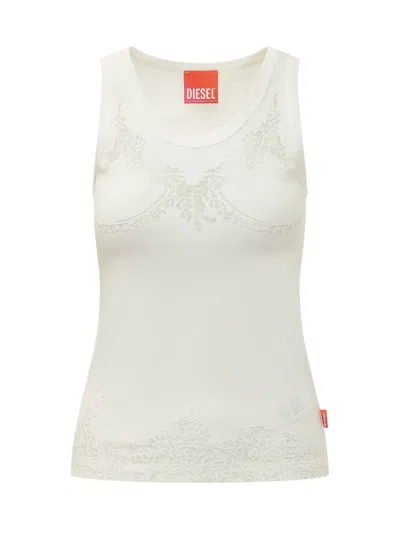 Diesel Printed Lace Trim Tank Top In White