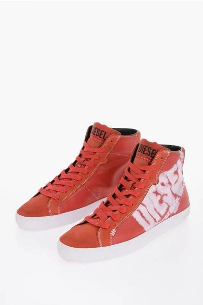 Diesel Printed Leather Leroji Mid X Sneakers In Brown