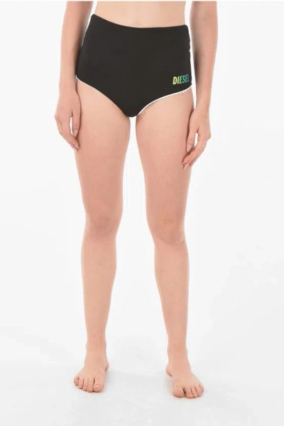 Diesel Printed Logo High Waisted Bikini Slip In Black