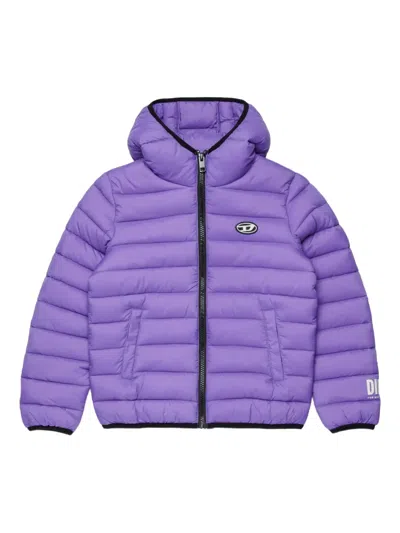 Diesel Kids' Padded Jacket With Printed Logo In Purple