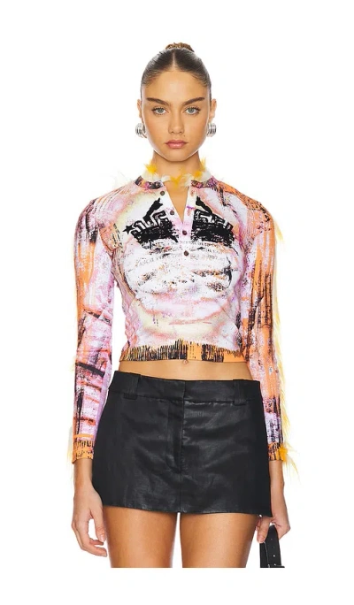 Diesel Printed Long Sleeve Button Top In Orange