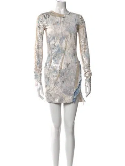 Pre-owned Diesel Printed Mini Dress In Metallic/white