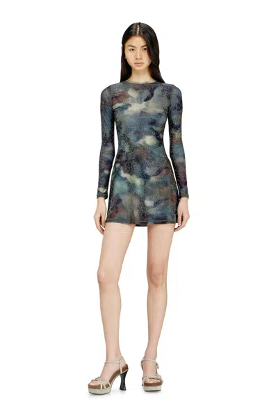 Diesel Printed Mini Dress With Crystal Details In Multi