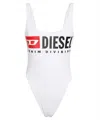 Diesel Solid Color Bfsw-pamela One-piece Swimsuit With Printed Logo In White