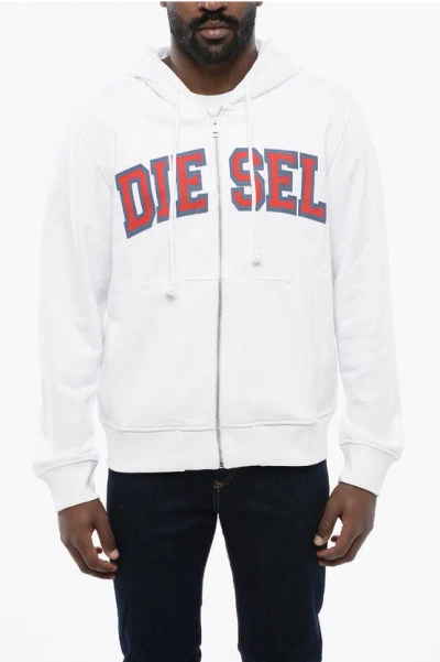 Diesel Printed S-ginn Hoodie With Zip Closure In White