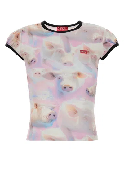 Diesel Printed Stretch Jersey T Shirt In Multi