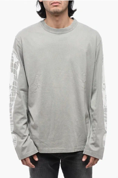 Diesel Printed T-crane Ls-l3 T-shirt In Gray