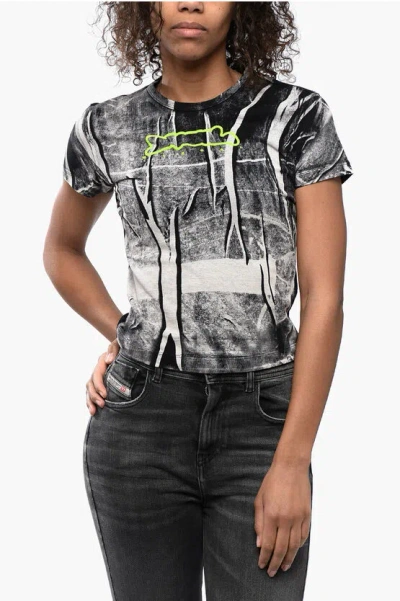 DIESEL PRINTED T-SHIRT WITH EMBOSSED LOGO
