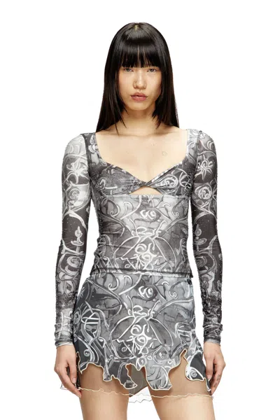 Diesel Printed Top With Crystal Droplets In Gray