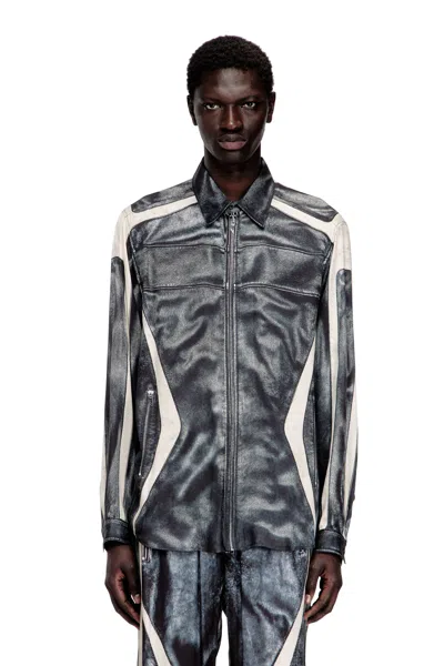 Diesel Printed Viscose Shirt With Front Zip Closure In Black