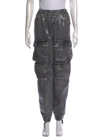 Pre-owned Diesel Printed Wide Leg Pants In Grey
