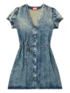 Diesel Puff-sleeves Buttoned-front Mini Day Dress In Blue