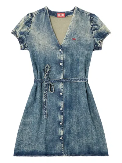 Diesel Puff-sleeves Buttoned-front Mini Day Dress In Blue