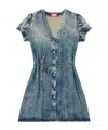 Diesel Puff-sleeves Buttoned-front Mini Day Dress In Blue